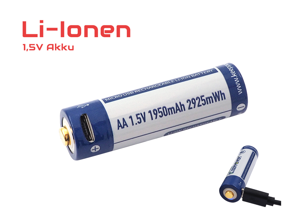 24095_0shol1qFWZ6WQH Keeppower AA 1.5V 1950mAh Li-Ion Akku mit USB Ladefunktion
