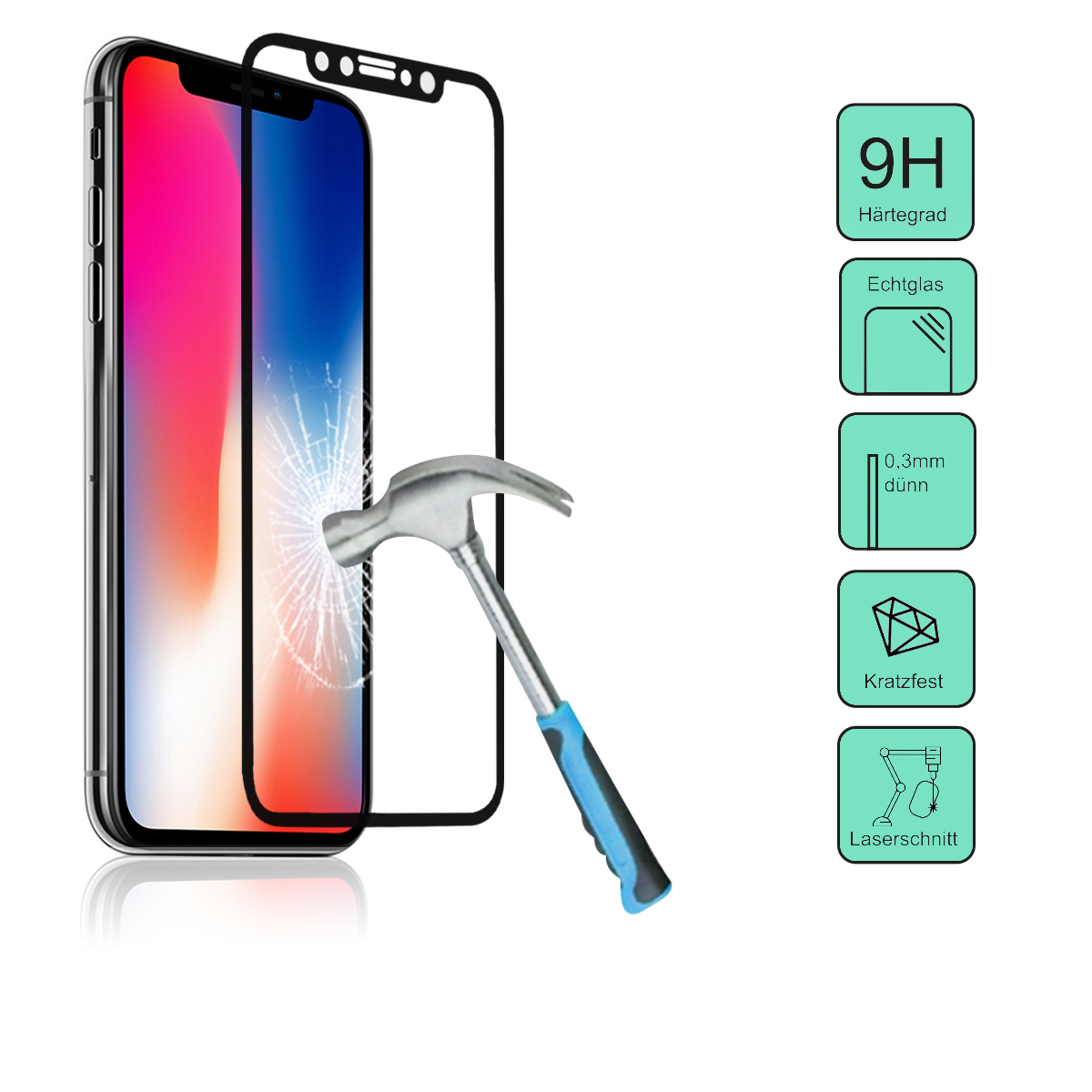 23428_0fkzZr470INIMb Apple iPhone X / XS 3D Panzerglas H9 Schwarz