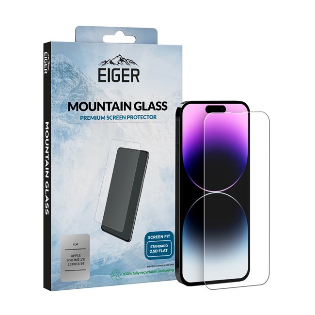26162_05hx3J45XX51mI EIGER APPLE IPHONE 14/13/13 PRO DISPLAY-GLAS (1ER-PACK)MOUNTAIN GLASS 2.5D KLAR