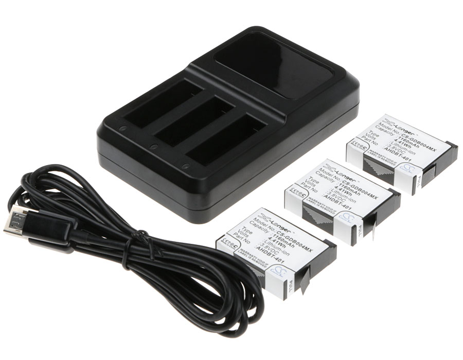 19449_0 Akkuladestation bis zu 3 Akkus für GoPro 4 mit 3 Akkus
