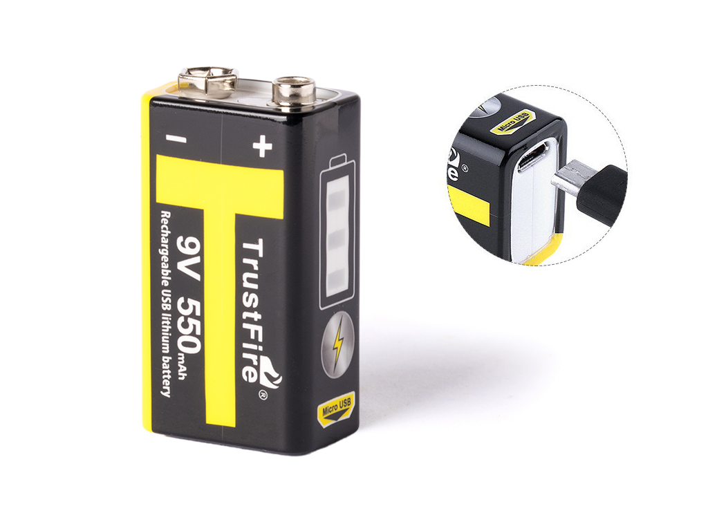14769_0SNEvvcIw2EaWF Trustfire 9V-Block, 6LR61, 6F22, 500mAh mit USB Ladefunktion