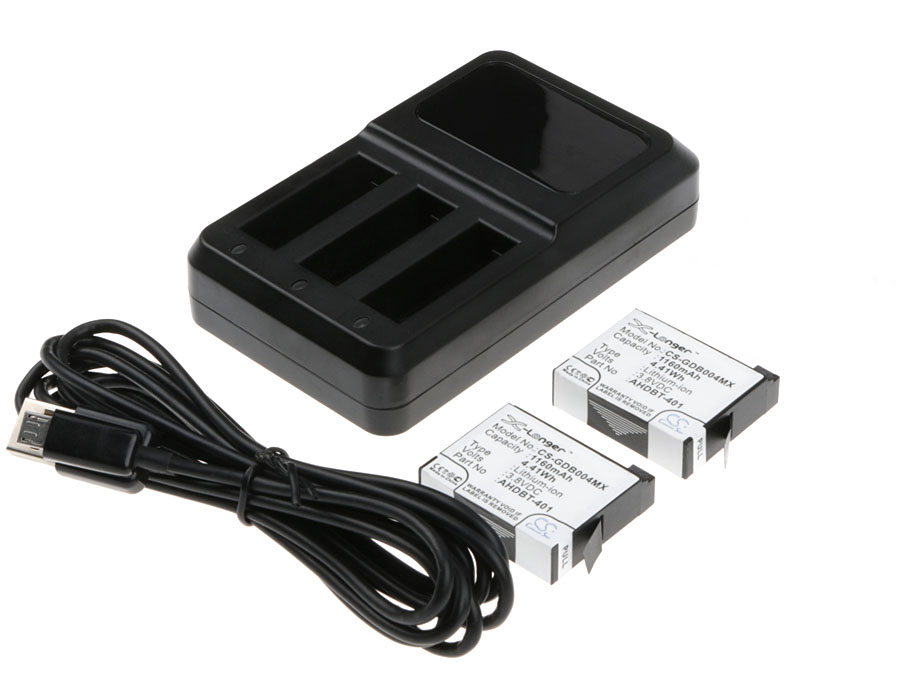 Akkuladestation bis zu 3 Akkus für GoPro 4 mit 2 Akkus