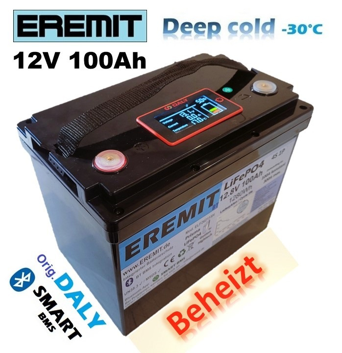 25127_0 EREMIT 12V 100Ah LiFePo4 Akku mit Heizung, Display, Bluetooth BMS