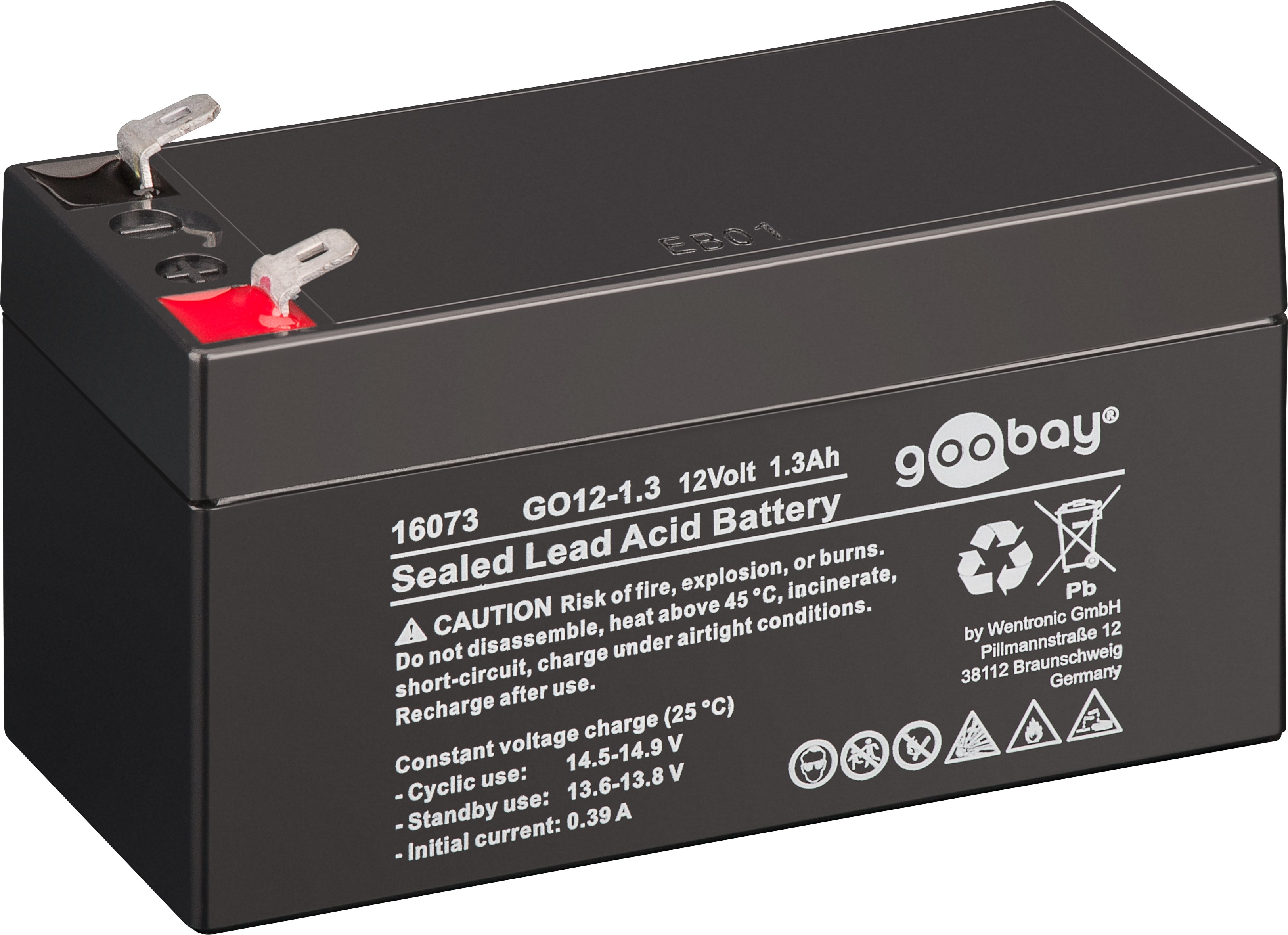 goobay GO12-1.3 12V 1.3Ah Bleiakku Faston 4.8mm